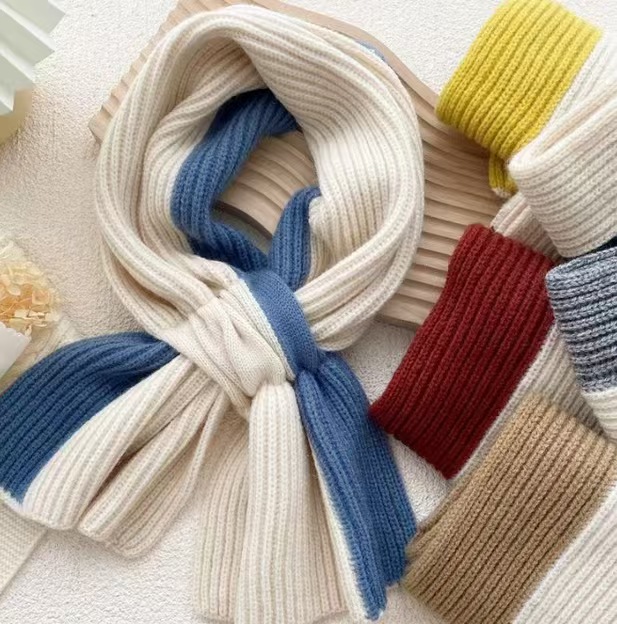 T220 scarf short women's autumn and winter cross-knitted scarf Korean version color matching all-match winter warm lazy neck protection