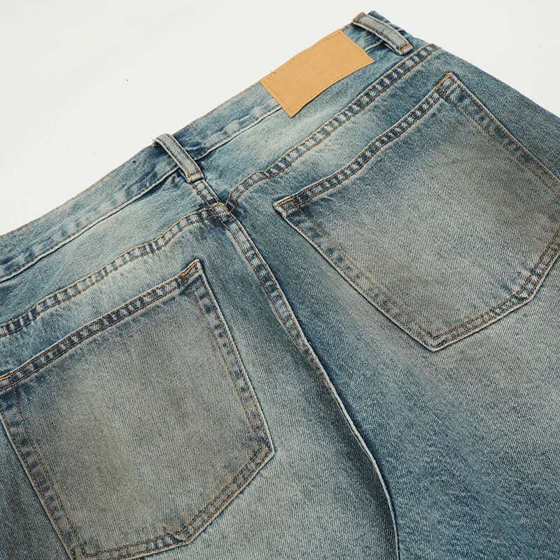 UPRAKF Straight-Leg Pocket Wide Leg Jeans Distressed Pants Casual Denim Autumn Fashion Basic High Street