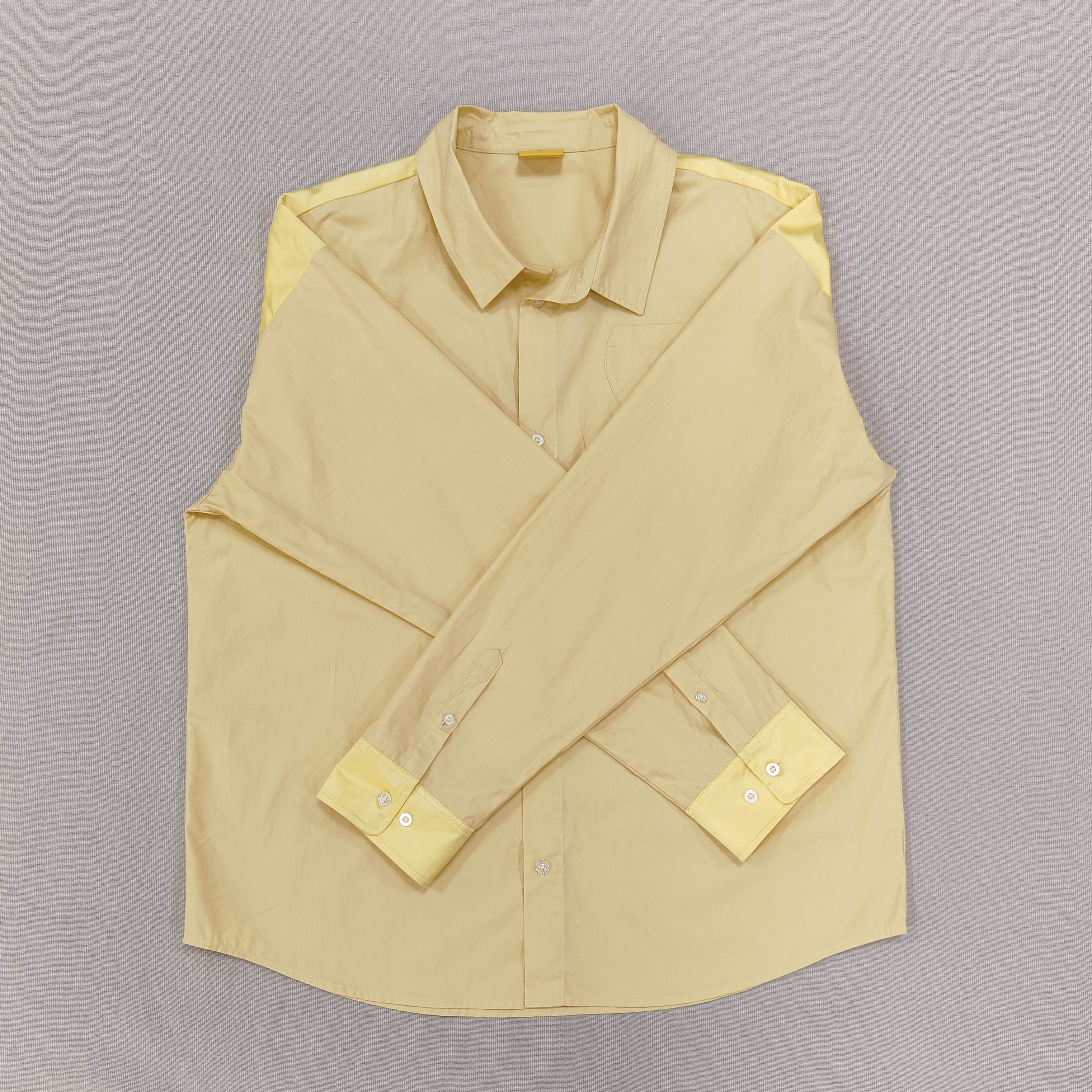 Men's Yellow Panelled Shirt Wave pocket on the chest Silk fabric patchwork on shoulders back and cuffs for Casual wear