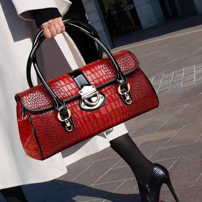 Aidrani New Womens Crocodile Pattern Large Handbag Fashionable Red Bag Made of Cowhide Material Z250303