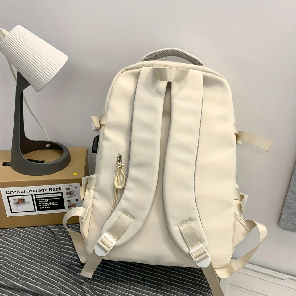 Ship from US Minimalist Solid Color Preppy BookbagSolid Zipper Travel DaypackDaily Teens Backpack For School Unisex Bag Daily 250304FBB