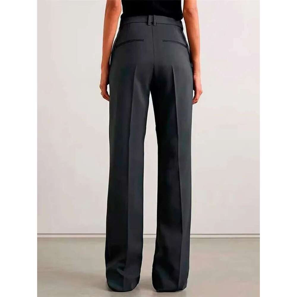 Women Gray High Waist Straight Suit Pants Spring Autumn New Female Wool Blend Skinny Trousers All-Match