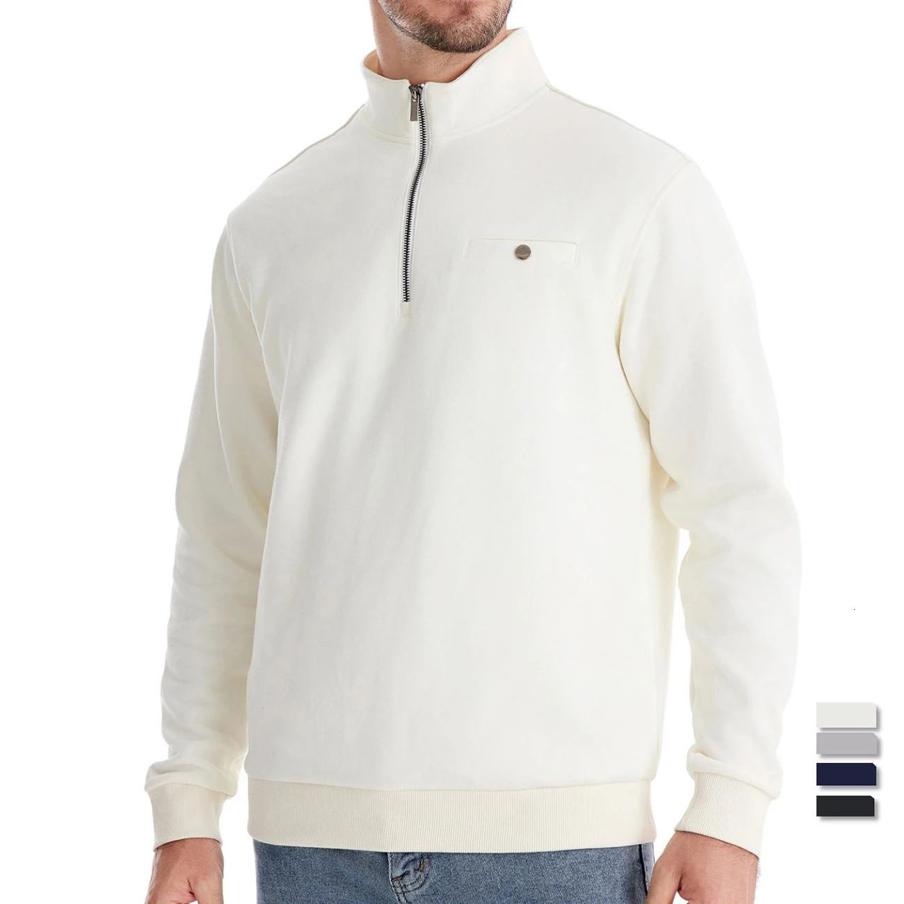 AIOPESON Mens Mock Neck QuarterZip Sweatshirts Causal Social Pocket Light Weight Stand Collar Pullover Sweatshirt for Men 250304