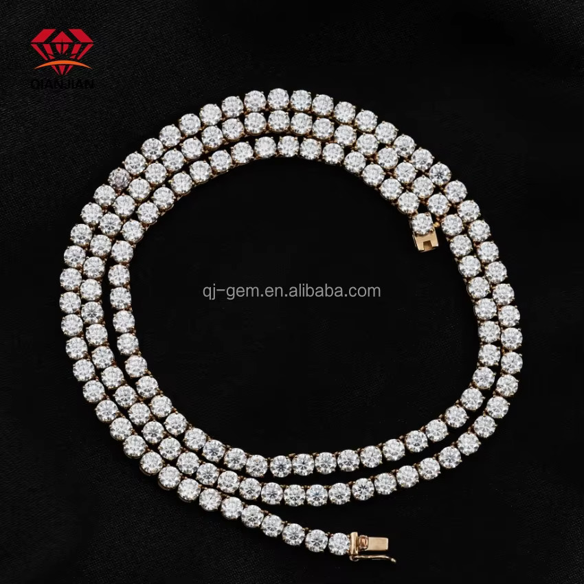 RTS Sterg Sier Hip Hop Moissanite Dia Chains 3mm 4mm 5mm Tennis Necklace Mossanite Jewelry for Men Women