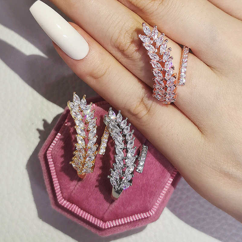 Couple Rings Fashion personality creative leaves lady ring multi-color opening adjustable inlaid AAA zircon r5099 H25303