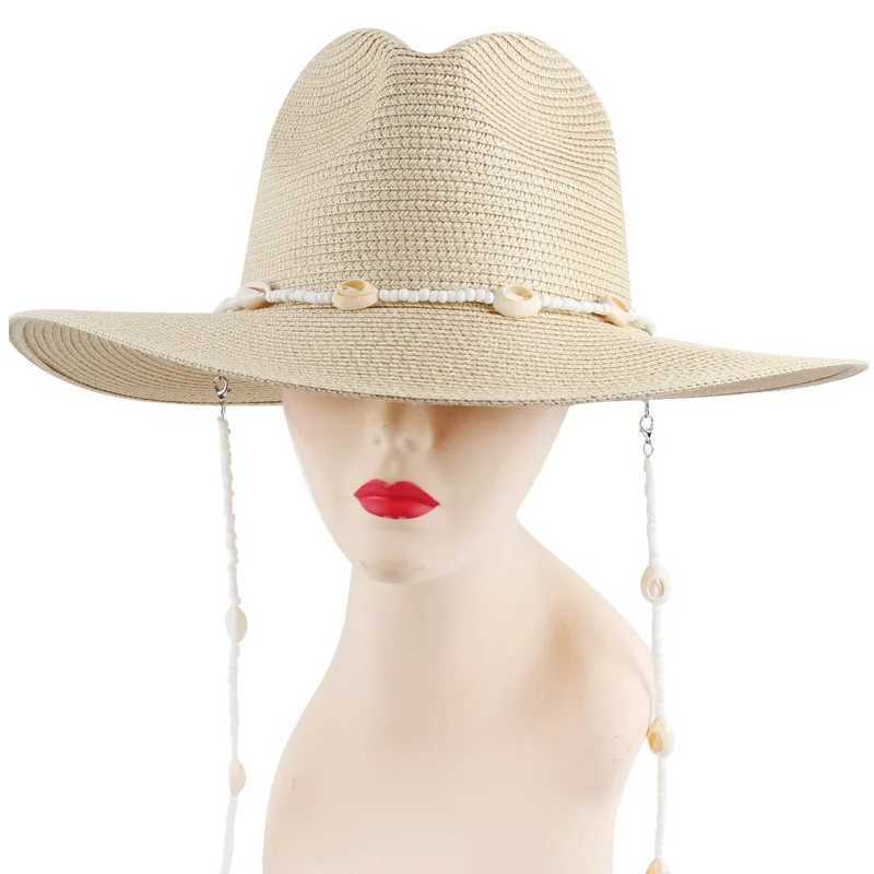 Fashionable 2024 designer chain necklace sun hat with shell suitable for womens summer folding beach hat wholesale of womens fashionable party hatXJ25