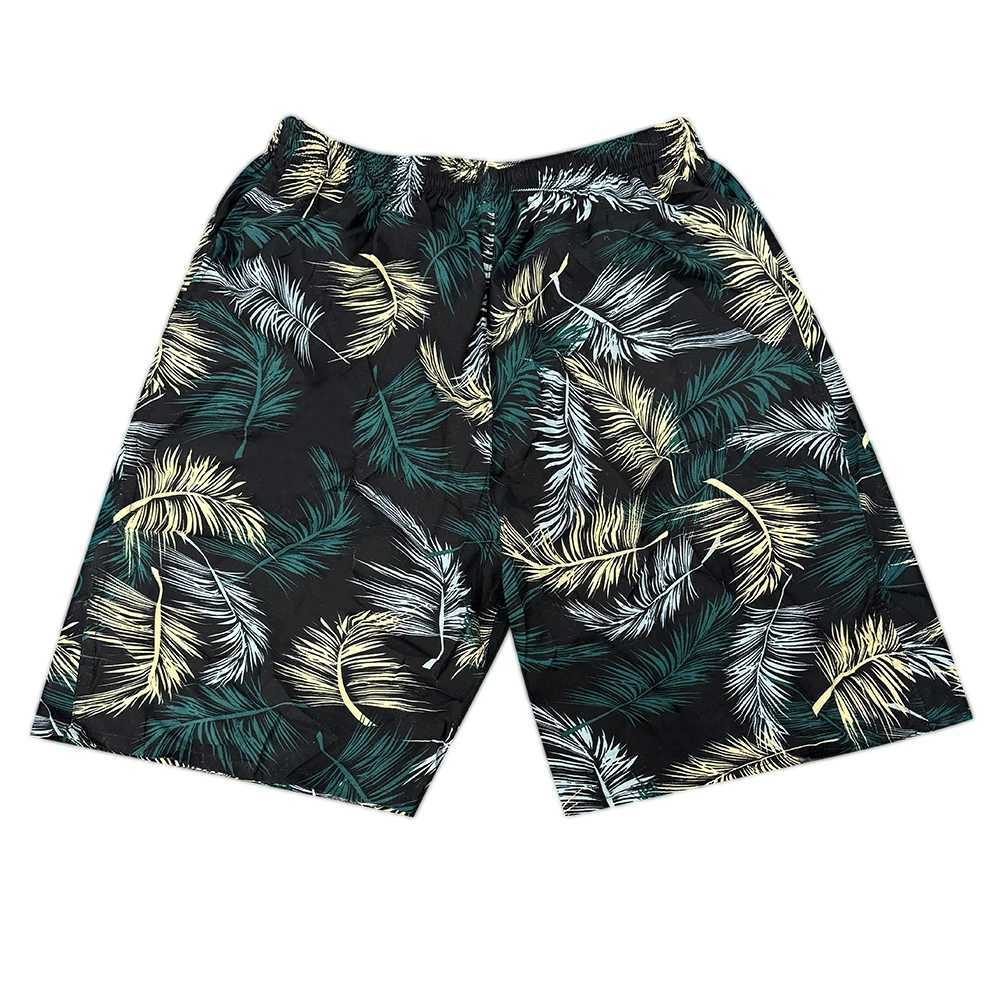 2025 Mens New Cotton Beach Casual Pants Leaf Pattern Printed Black Comfortable Casual Sexy Quick Dry Sports hurey boardshortsT250304