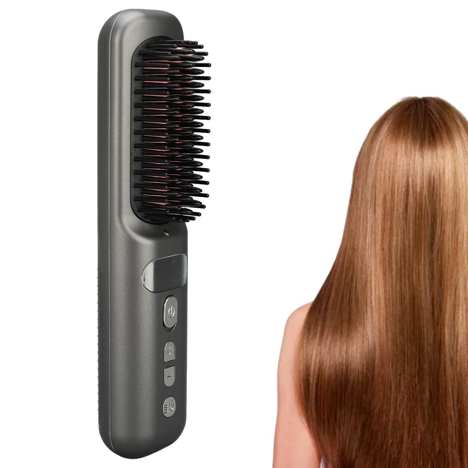 Curling Irons Electric Hair Brushes Cordless Hair Straightener Brush Portable Straightening Brush Negative Ions Hot Comb USB Charge z250304