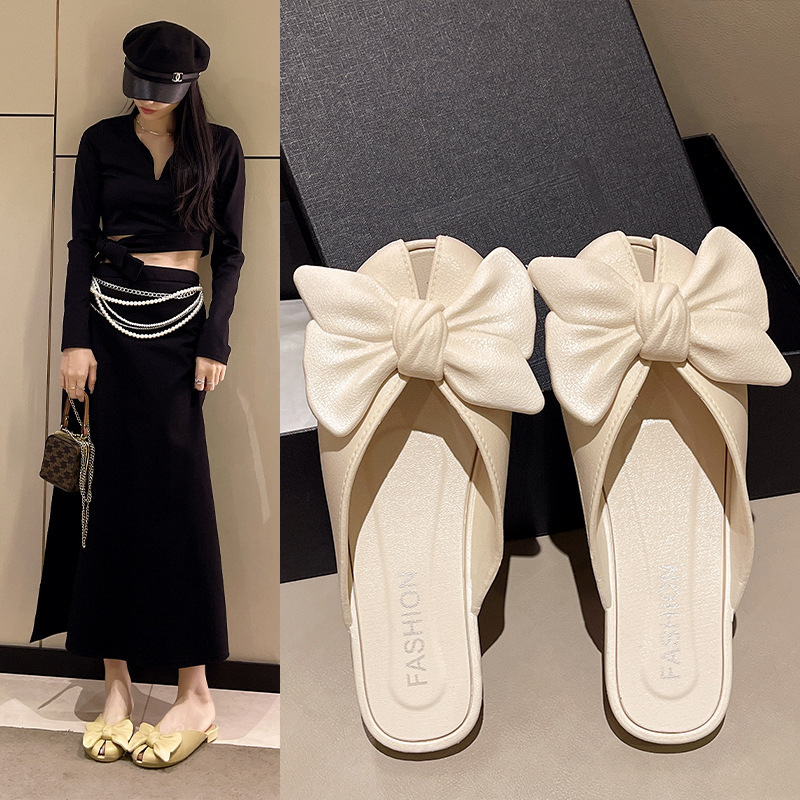 2025 New Fashionable Butterfly Head Half Slippers Suitable for Women's Outdoor Wear Designer Women's Summer New Korean Flat Bottom Soft Bott