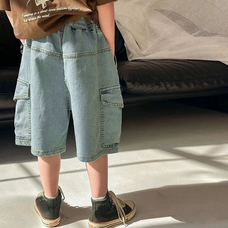 Boys Jean Shorts Kids Eastic Band Short Pant Teenagers Cargo Trousers Summer 3 To 12 Yrs Childrens Casual Clothing 250303
