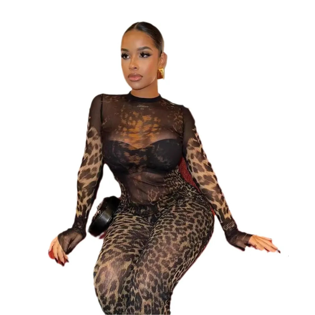 Womens Printed Women 2 Piece Set Fall Hipster Matching Outfits Long Sleeve O-neck TeesHigh Waist Pants Lady Clubwear 250304