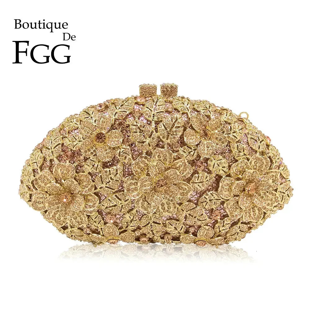 Boutique De FGG in stock Flower Crystal Clutch Evening Purse Bag Women Formal Dinner Handbag Wedding Bridal 250303