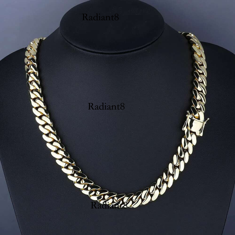 12MM Brass Choker 14K Solid Gold Plated Miami Cuban k Chain Necklace Men Women Hip Hop Monaco Jewelry with Deep Carving 14k