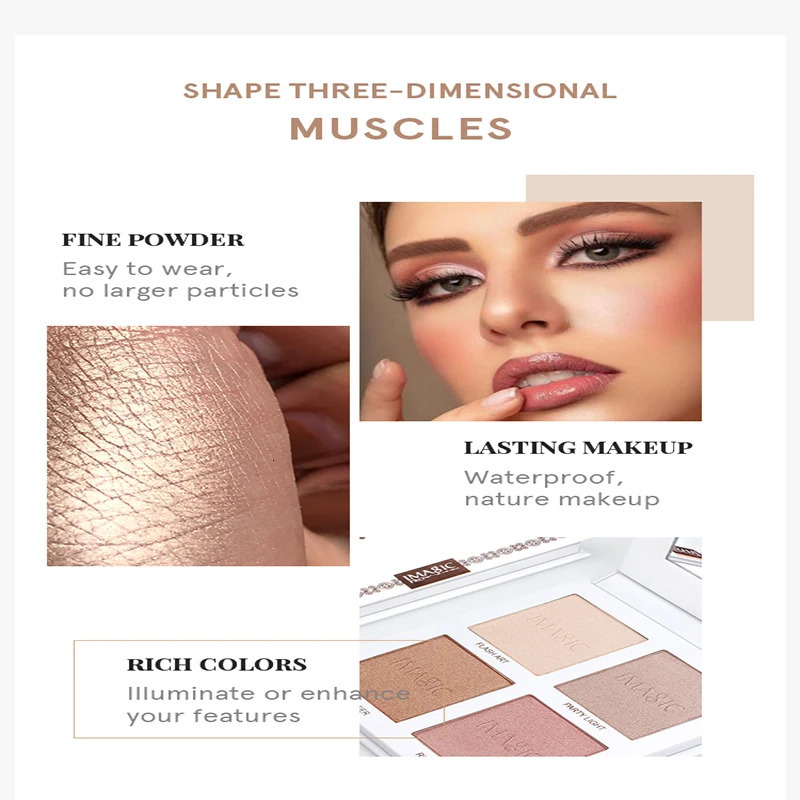 IMAGIC 4-Color Highlighter Contouring For Face Bronzer Face Makeup Combination Palette Long-Lasting Brighten Skin Cosmetics 250227