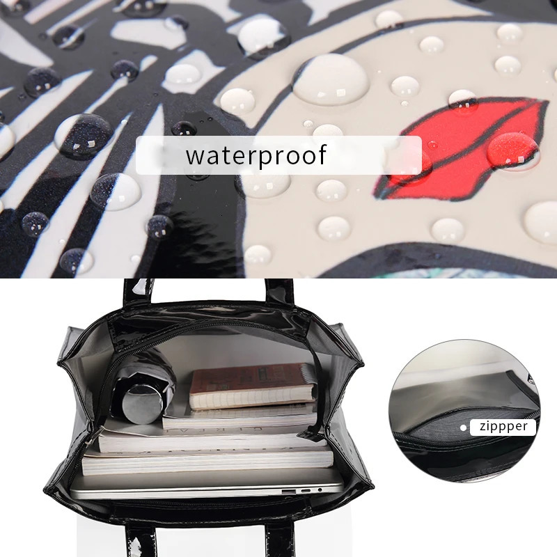 KOKOPEAS Fashion Graphic Tote Shopping Bag Reusable Waterproof PVC Shoulder Bag London Style Handbag Women Shopper Purse 250303
