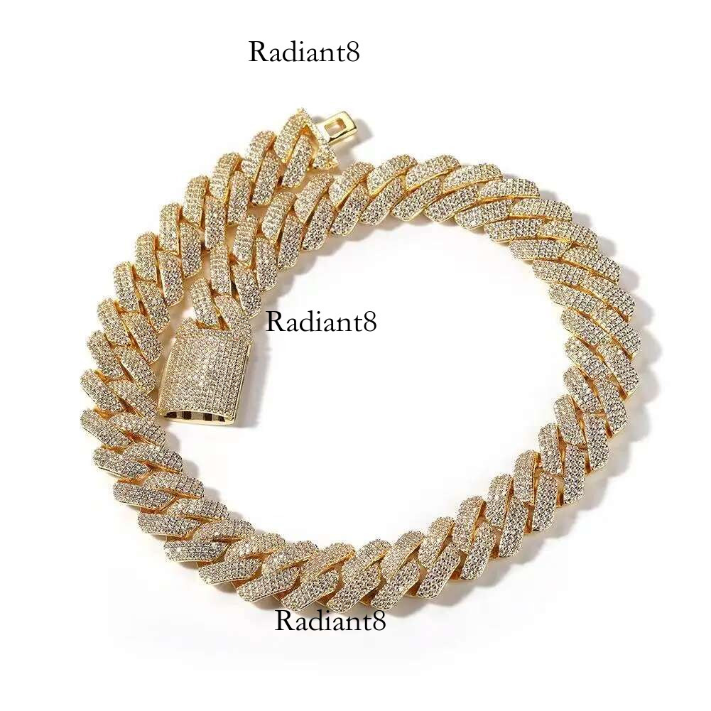 Cross-border new hip-hop rap necklace for men, versatile high-end copper inlaid zircon 20mm Cuban chain European and American st