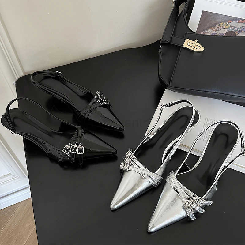 New High H Sandals Wen Shoes Spring Summer Footwear Pointed Toe Par Ladies Shoes Fashion Buckle Strap Fem Pumps Z250326