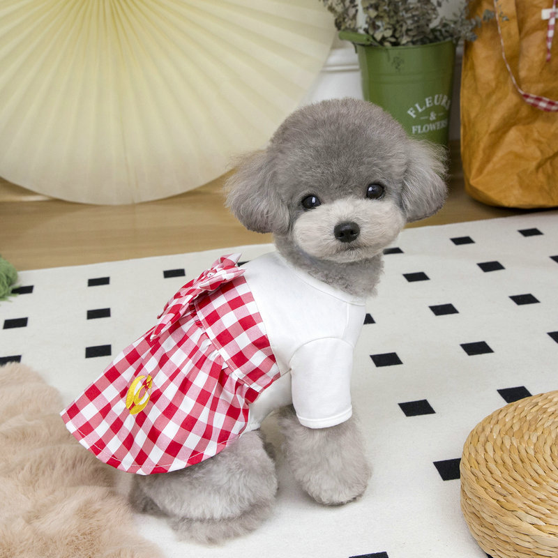 Plaid Dog Dress with D leash Ring Dog Cat Summer Clothes Designer Dog Clothes