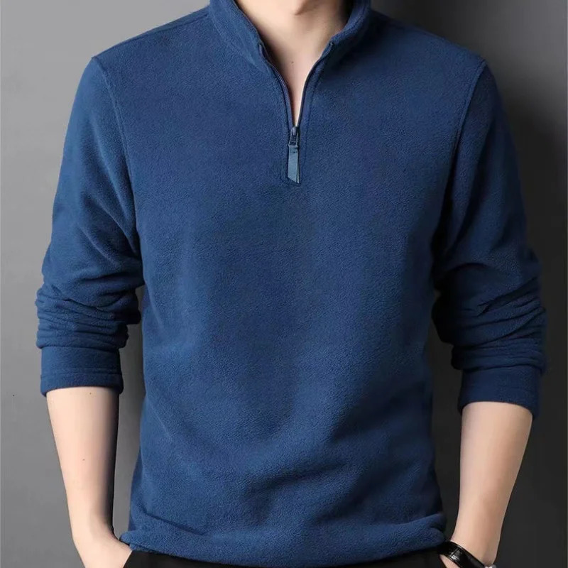 Autumn and winter polo shirt mens cashmere sweater stand up collar half zipper long sleeved fashion version Tshirt top 250304