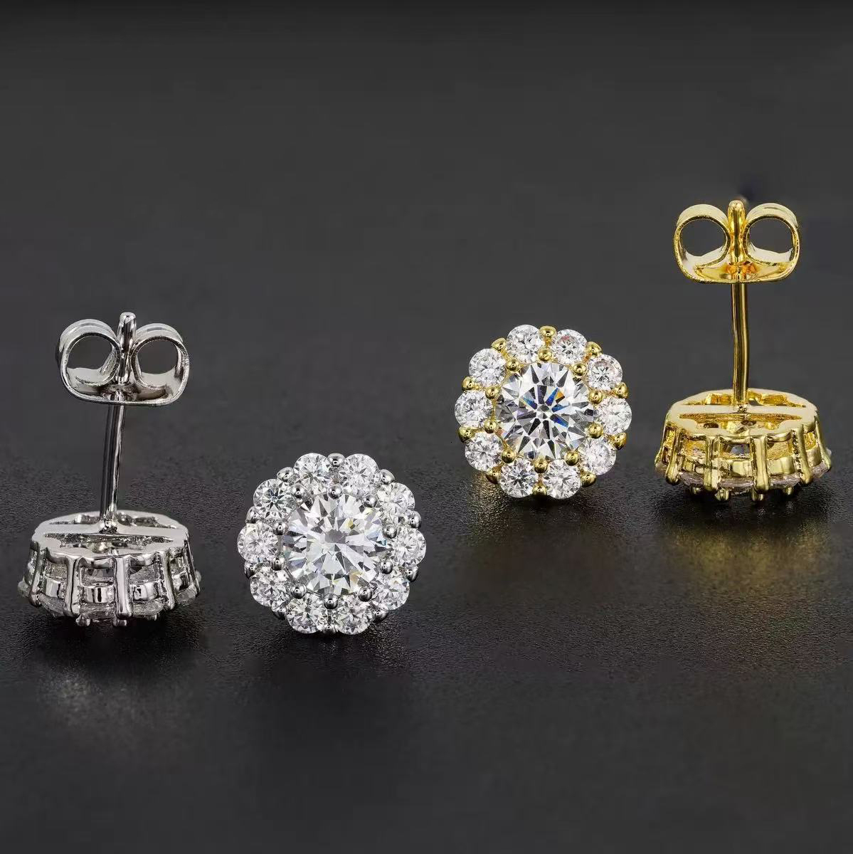 Hot Wholesale Unique Small Fancy Shiny 10K Real Gold Diamond Moissanite Stud Earrings For Men