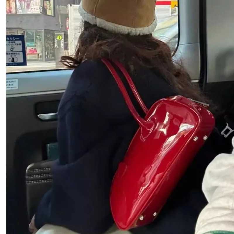 JIAERDI Red Underarm Bag Purse Women High Street Hot Girls Patent Leather Casual Handbag Female Vintage Bowling Bag Aesthetic Z250303