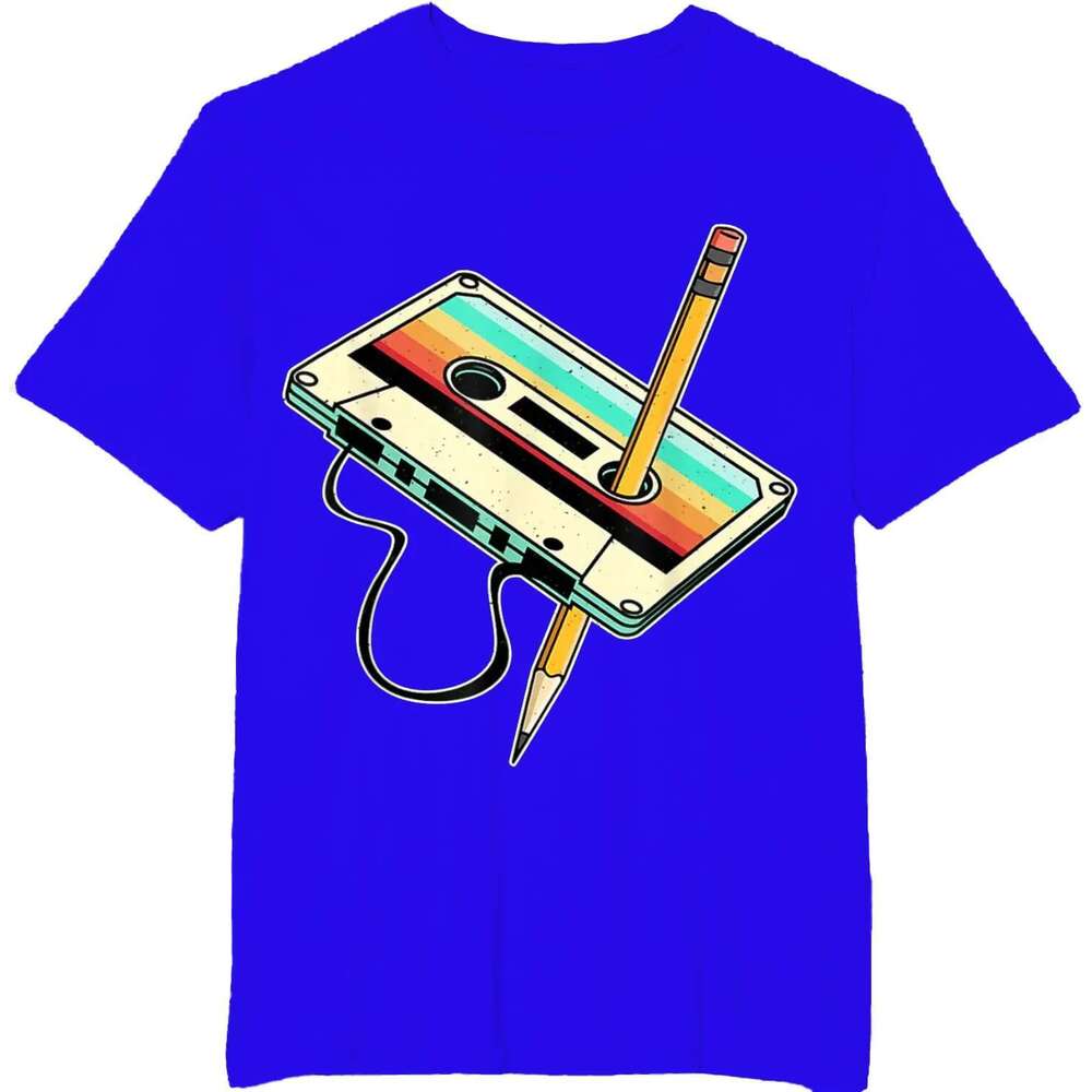 80s Cassette Tape Pencil 1980s Retro Throwback Music T-Shirt Men Clothing Vintage T Shirt Camisetas