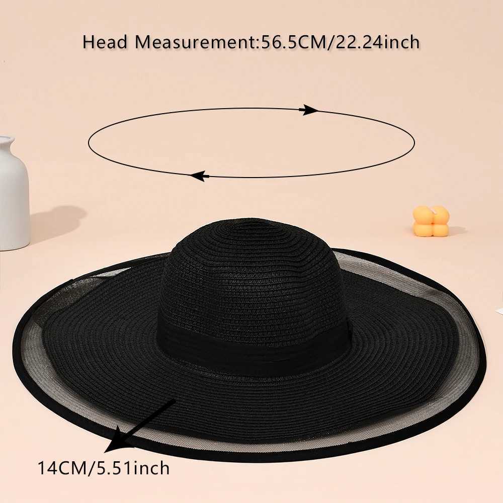 Summer Large Brimmed Face Covering Hat Hepburn Style Fashionable Temperament Mesh Lace Edge Womens Sunshade Str HatXJ250304