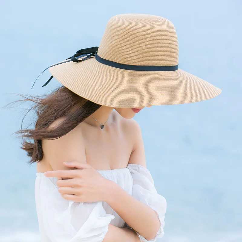 Hat for Women Fresh Summer Str Hat Sun Protection Korean Version Foldable Protection Beach Large Brim HatXJ250304