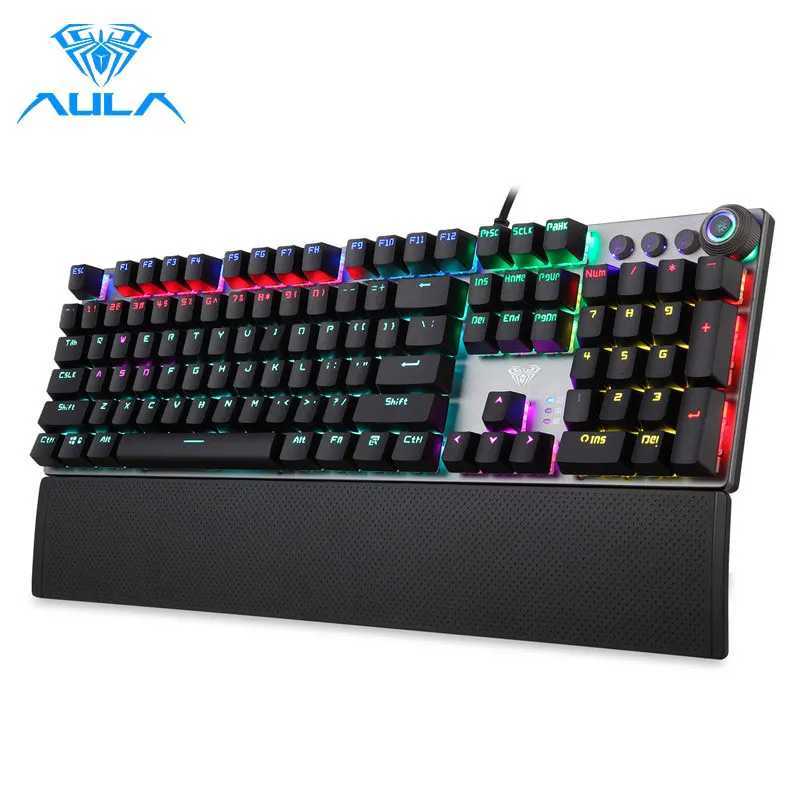 AULA F2088 Mechanical Gaming Keyboard Anti-ghosting 104 Brown Blue Switch Wired Mixed Backlight Keyboard for Game Laptop PC Z250304
