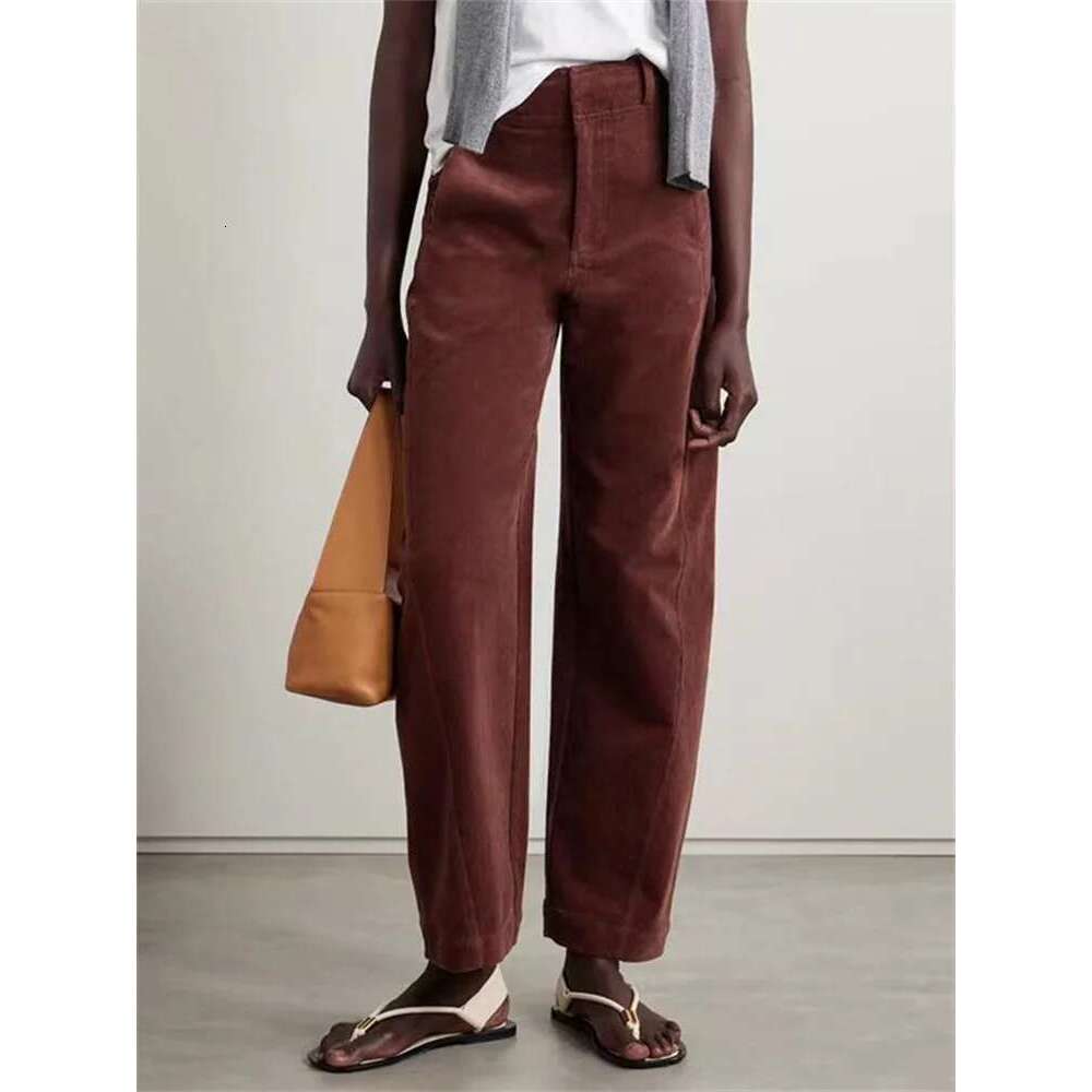 Women Cotton Corduroy High Waist Pants Curved Twisted Seam Autumn And Winter Ladies Zipper Casual Wide Leg Trousers