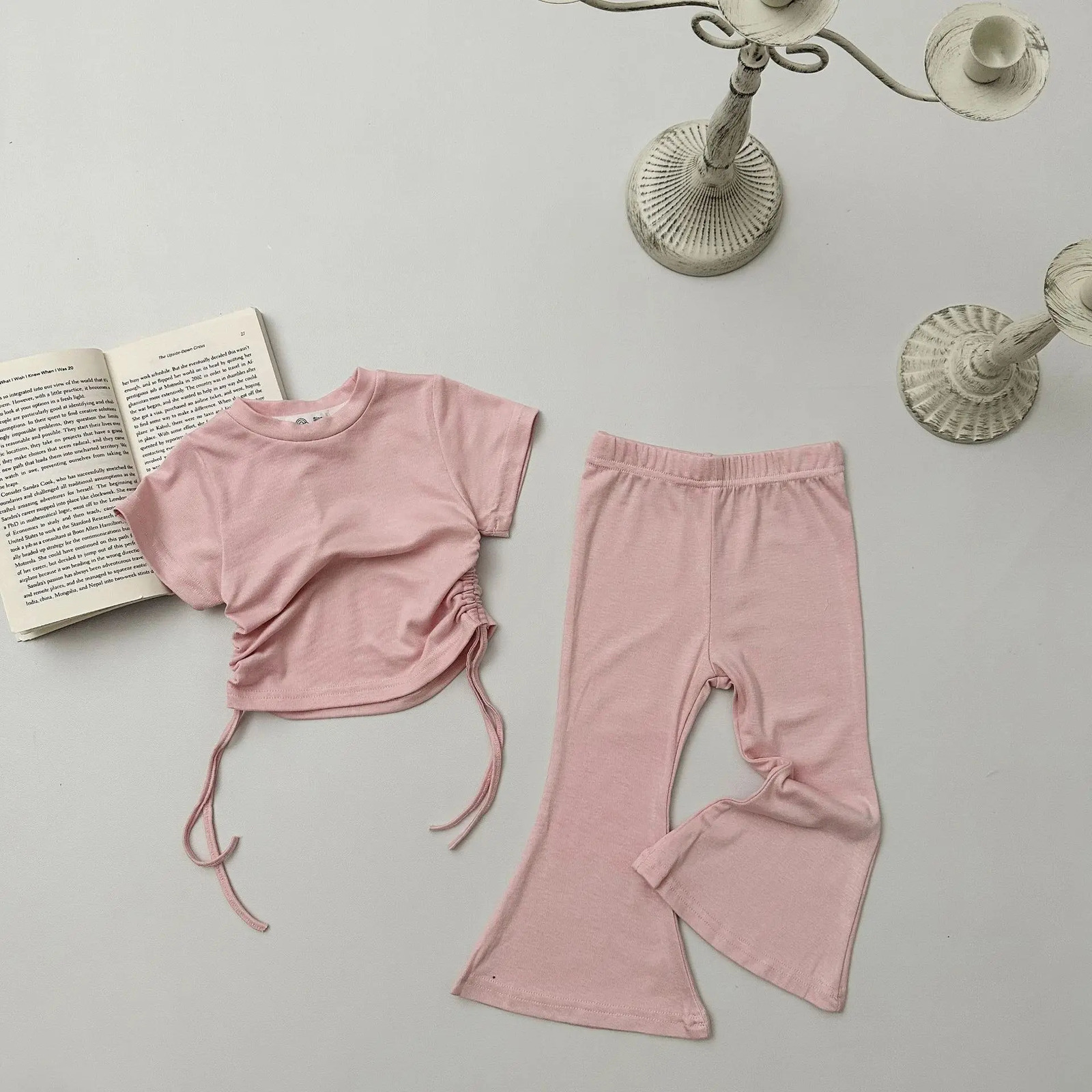 2PCS Baby Girls Clothes Set Children Clothing Solid Tops Tee Shirts and Pants Girl Kids Clothes 250304
