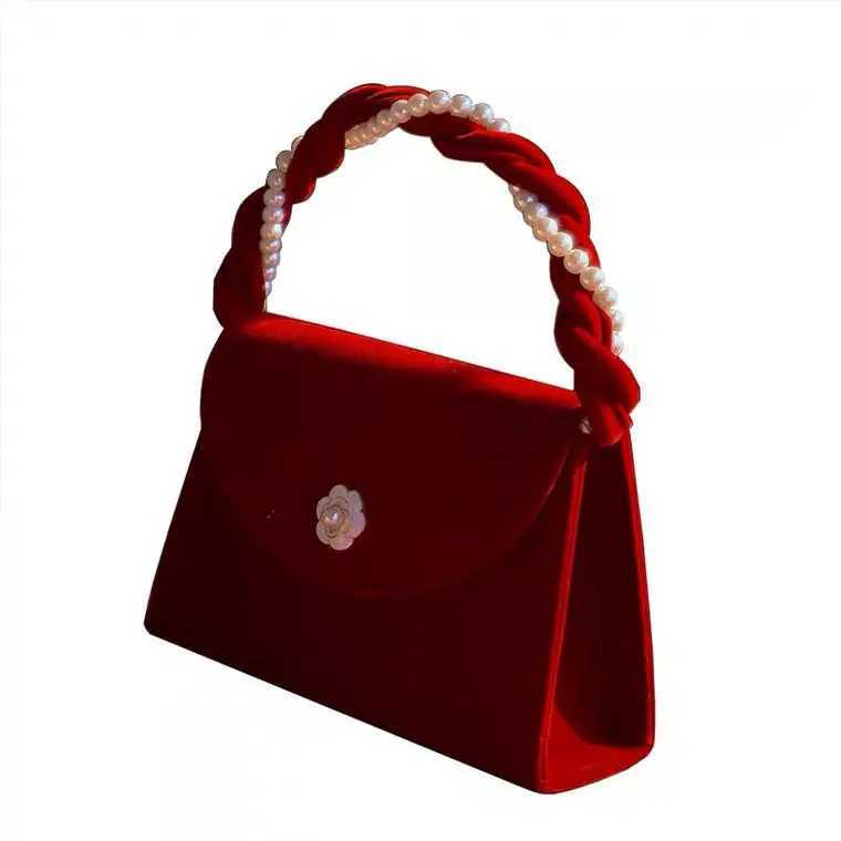 Pearl Chain Womens Small Square Shoulder Bag Womens Red Velvet Cross Body Bag Luxury Womens Underwear Bag Wallet Handbag Z250303