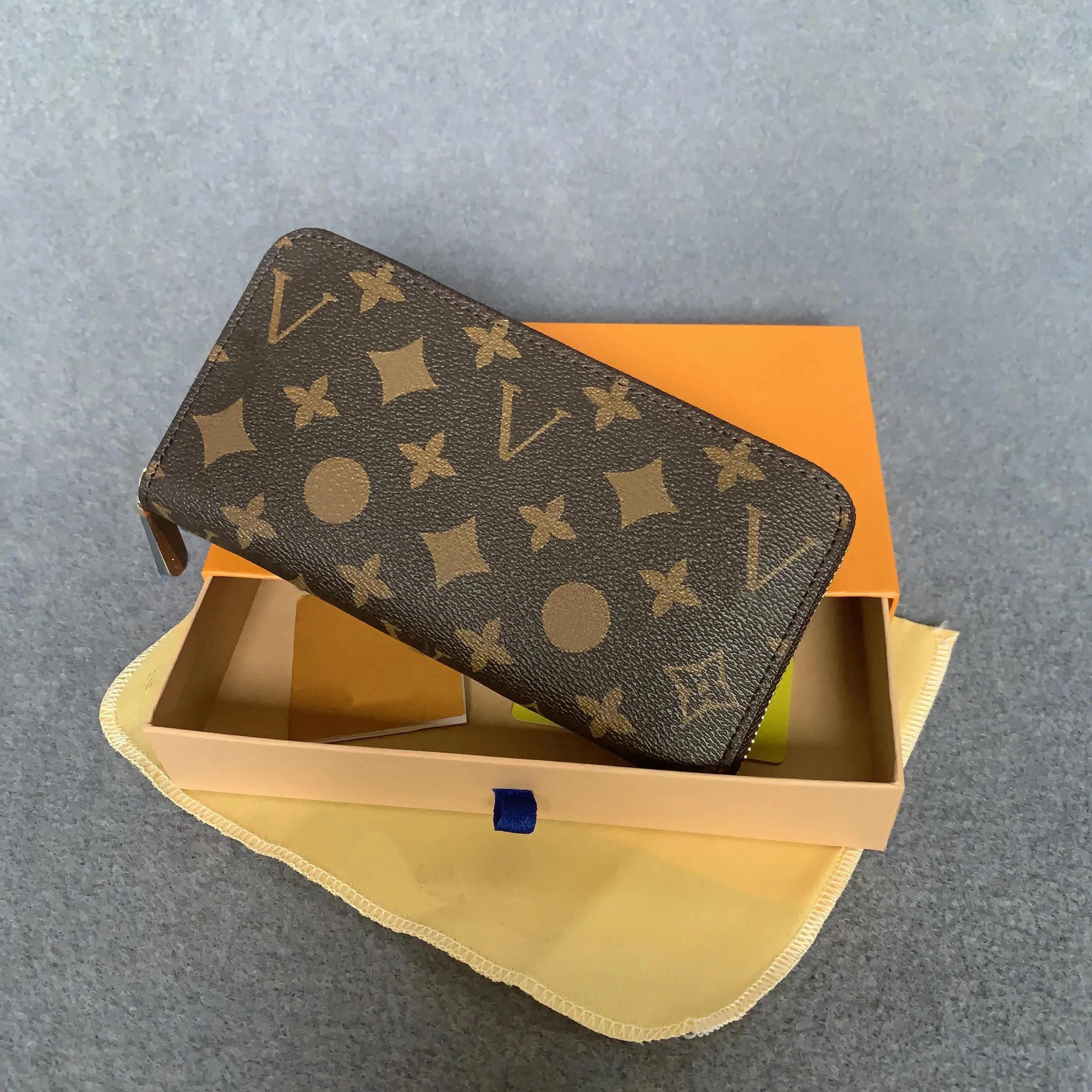 14A Fashion Bags Women Men wallet Genuine Leather wallet single zipper wallets lady ladies long classical purse with box card 60017 01