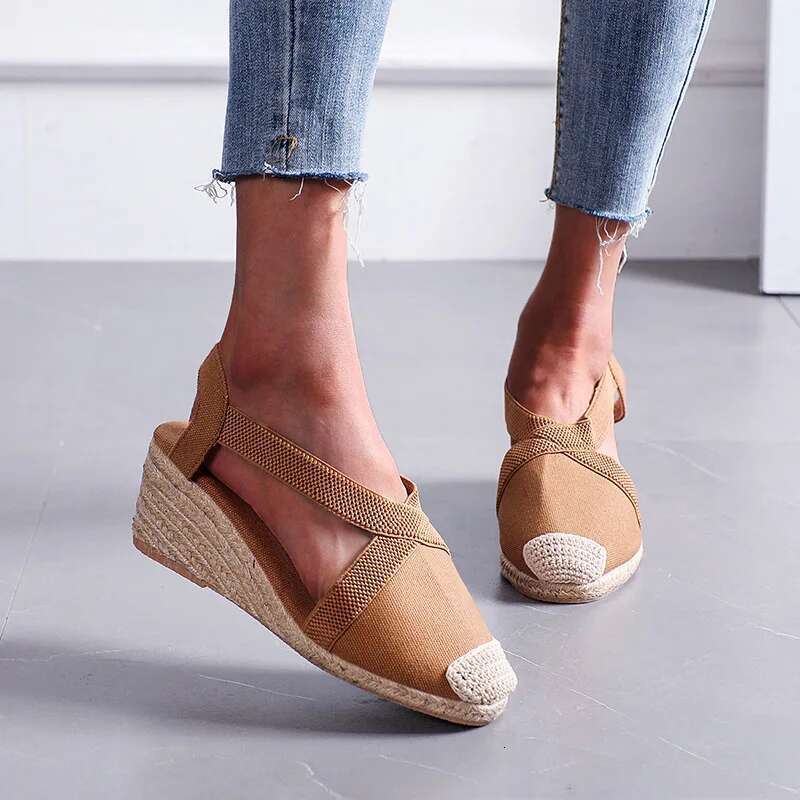 2025 Summer Women's Straw braided Wedge Heels Espadrille Sandals Big Size Female Gladiator Sgback Shoes