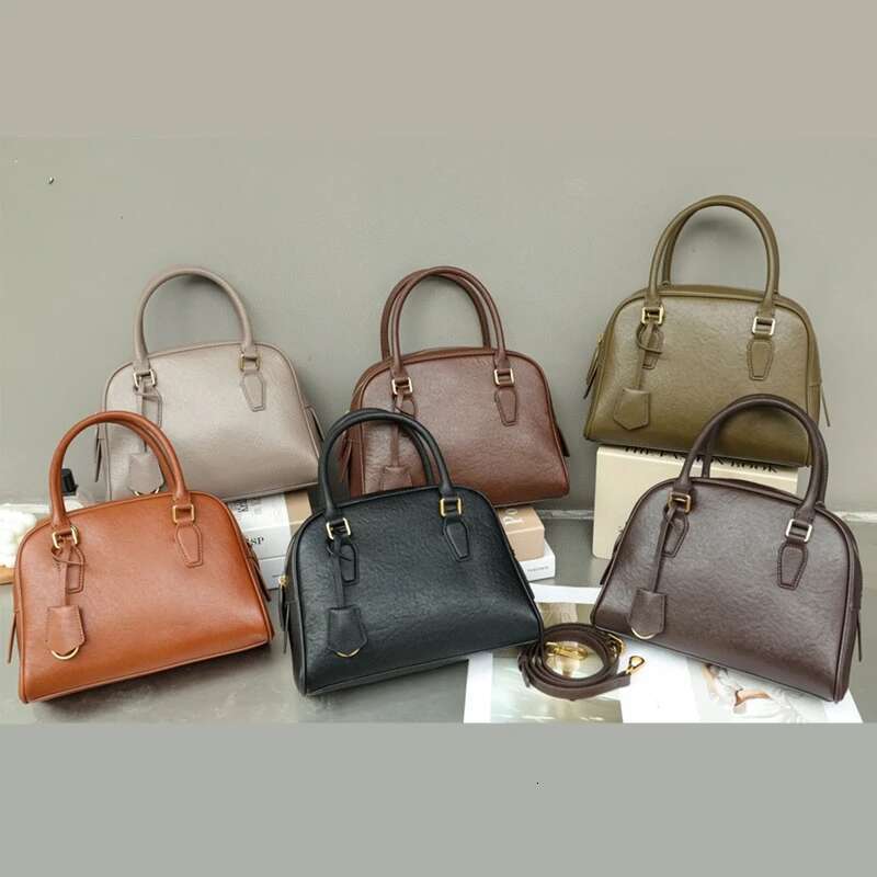 Vintage Genuine Leather Bowg Tote Handbags For Women Trend Designer Shell Work Ladies Shoulder Crossbody Bags