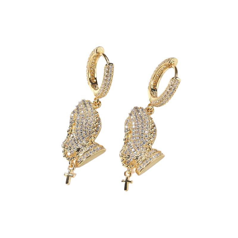Classic Praying Hands Pendant Necklace Earrings 5A Zircon Boy Men Religion Jewelry