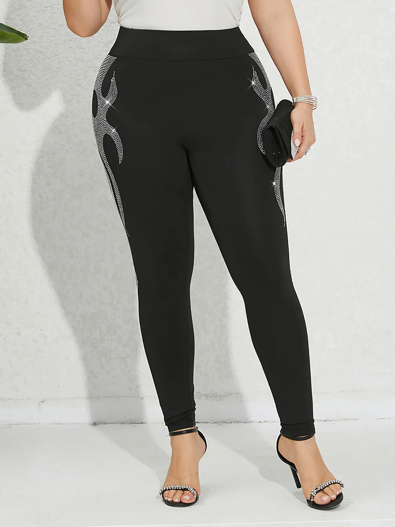 Womens Long Leg Water Diamond Flame n Knitted Fabric High Elasticity Trouser Comfortable and Fashionable Bottom 250304