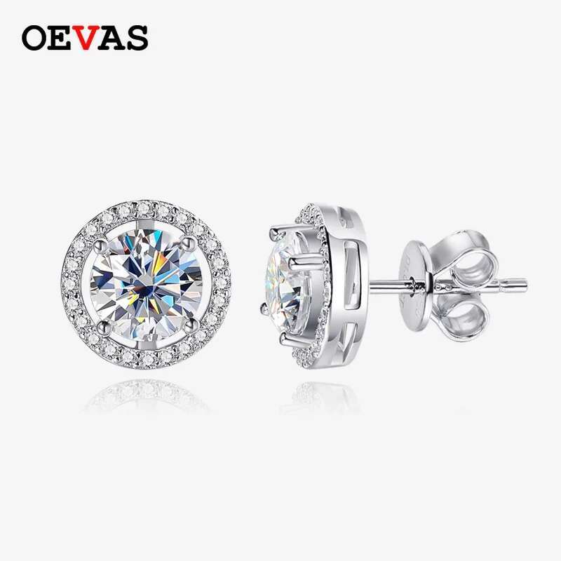 OEVAS 100% Sterg Sier 0.5-2 Carat Moissanite Stud Earrings For Women D Color Dia Earring Sparkg Fine Jewelry