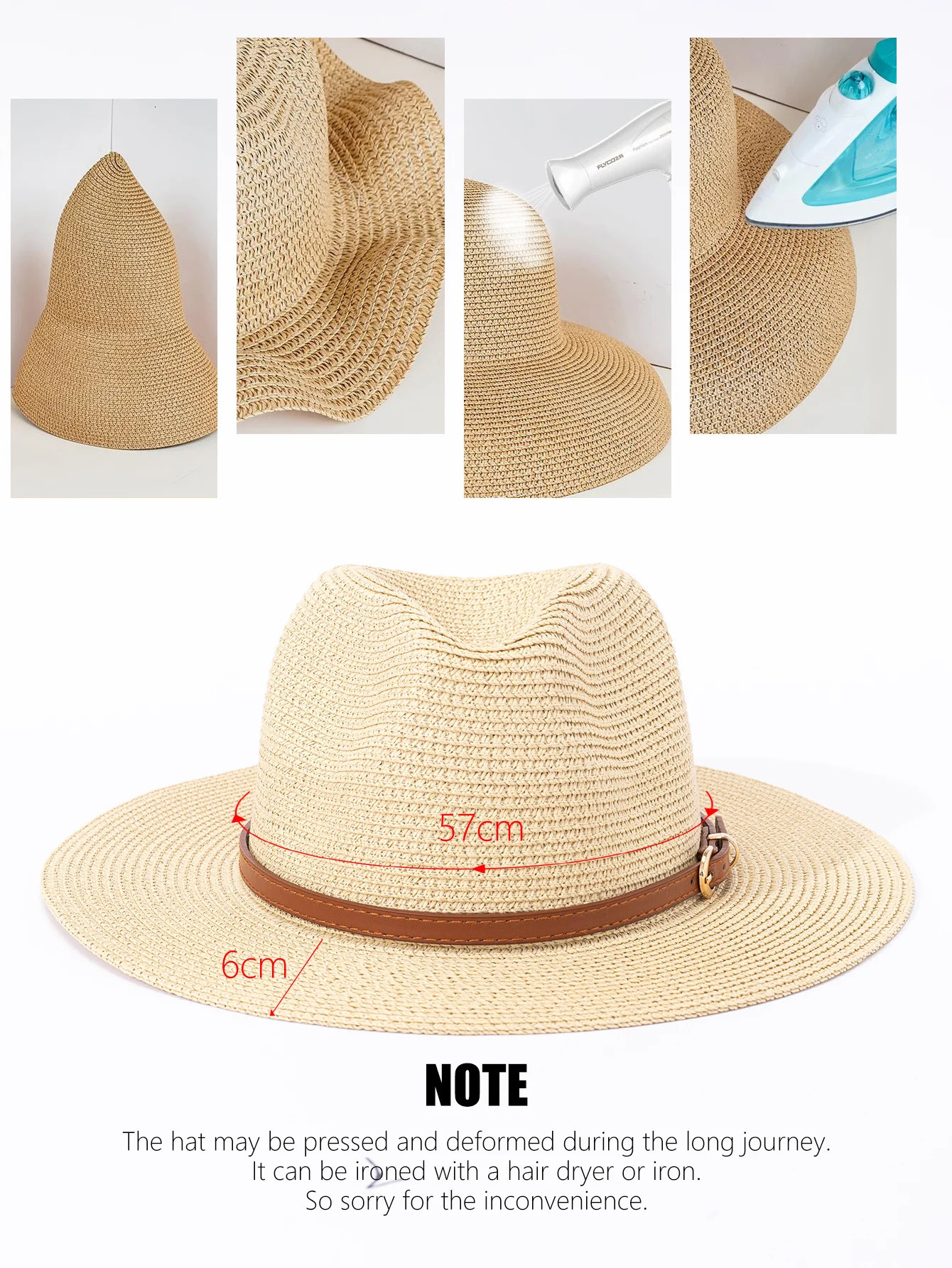Panama straw hat female jazz top hat men and womens spring and summer straw woven fashionable sun protection and sunshade hat 250227