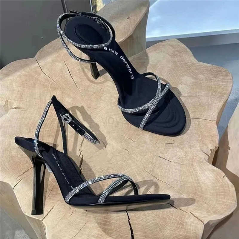 High Heeled Sandals Summer New Rhine High H Stiletto Temperament Cross Strap Sandals Wen Z250304