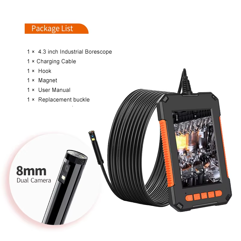 High Definition Borescope Camera 4 3inch IPS Screen IP67 Waterproof Single Dual Lens Endoscope for Car Inspection Wall Inspection Drain Pipe Camera