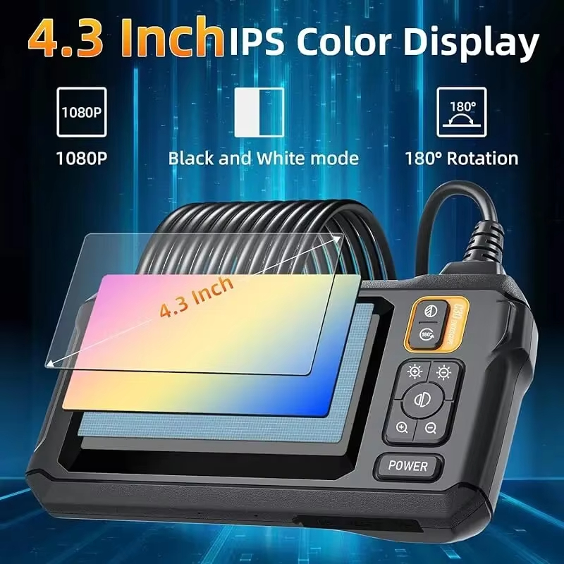 Dual Single Lens Endoscope Camera with 1080P 8mm 4 3Inch IPS Screen IP67 Waterproof Car Pipe Inspection Borescope 2000mAh