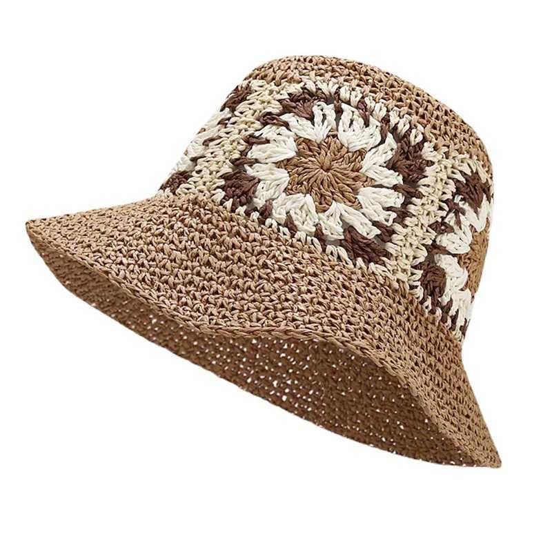 Women Sun Beach Crochet Flowers Hat Fisherman Hat Tourism Female Vacation Per Str Bucket HatXJ250304