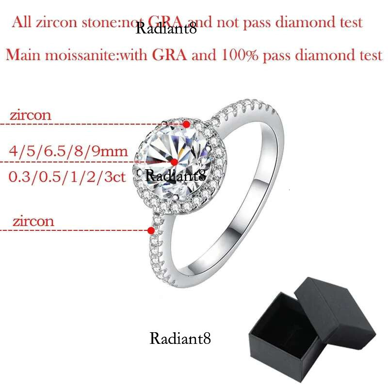 Smyoue 0.3-3CT D Color 100% Real Moissanite Rings for Women Round Sparkg Simulated Dia Band S Sterg Sier Jewelry