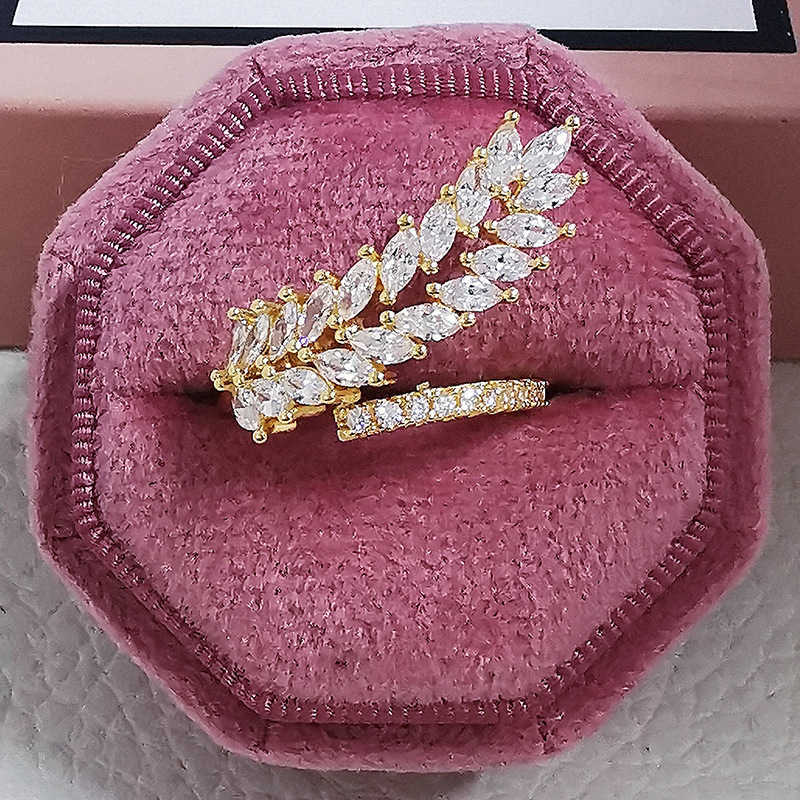Couple Rings Fashion personality creative leaves lady ring multi-color opening adjustable inlaid AAA zircon r5099 H25303