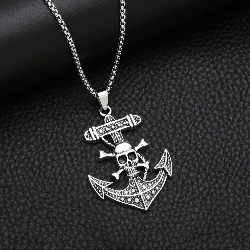 Personalized hip-hop pirate skull boat anchor pendant sweater chain men's stainless steel necklace nkz79