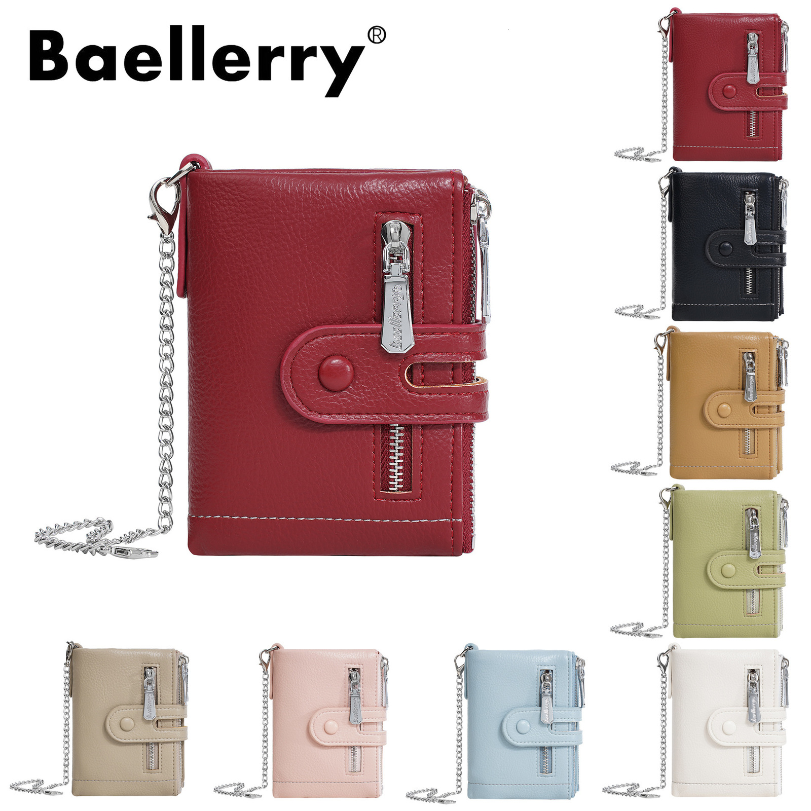 Baellerry multi slot double zipper fashionable three fold wallet short for womens change 250304
