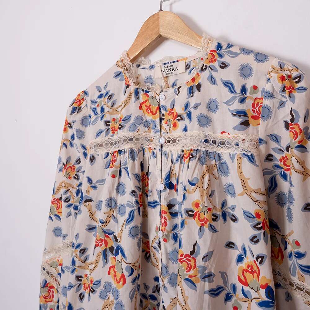 Wer Graphic Print Women Shirt O-Neck Long Sleeve Button Loose Cardigan Vintage Classic Casual Lady Top