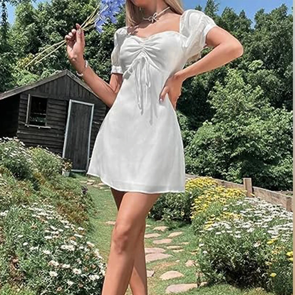 Big promotion Y2K Harajuku mini dress sweetheart necklace ruffled lace front organza summer 250227Z