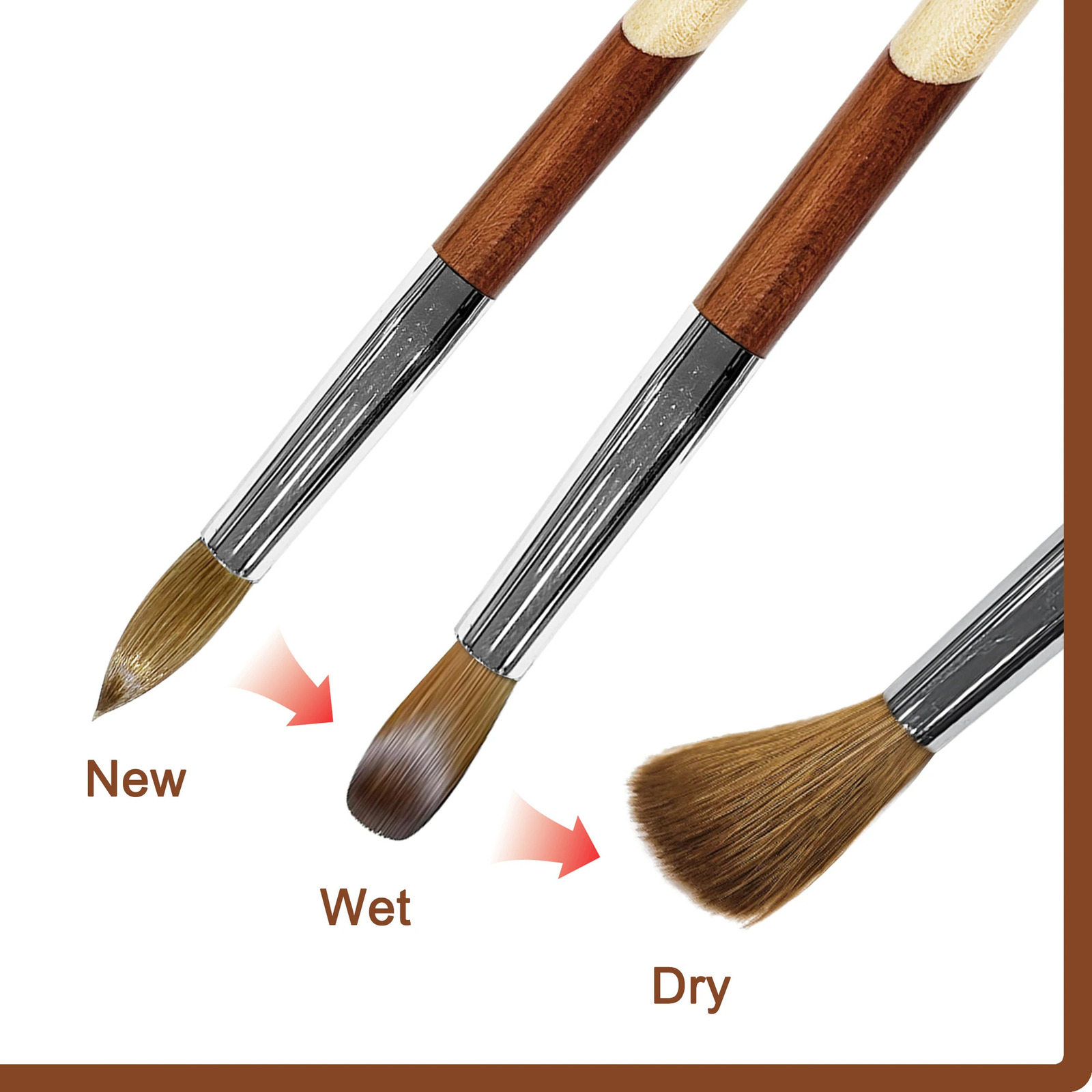 RolinStar S quality 100% Kolinsky Acrylic dipping powder Builder Pure gel Yello Mix Brown wood nail brush mink Application 250304